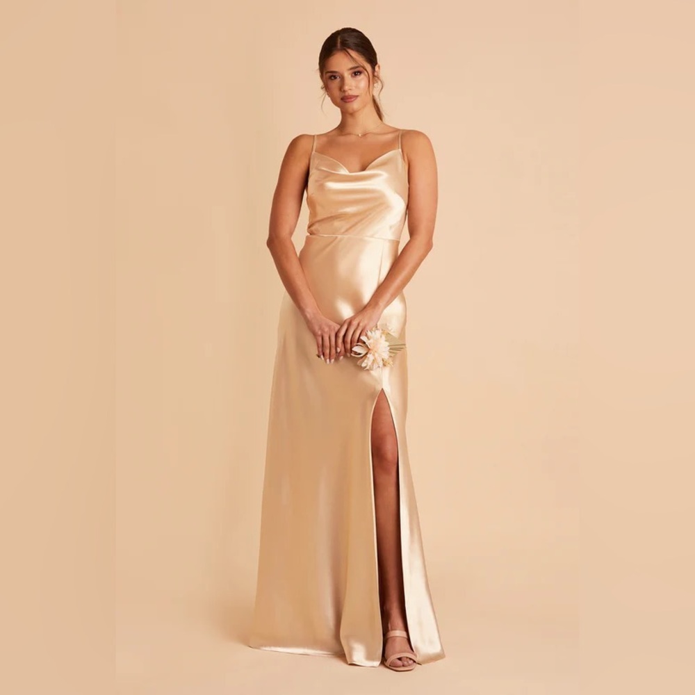 BRAND NEW BIRDY GREY LISA LONG SATIN DRESS GOLD SIZE SMALL